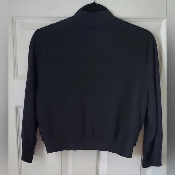 Elle Black Sequin Open Front Cropped Shrug Cardigan Sweater 3/4 Sleeve Size L - Picture 3 of 8